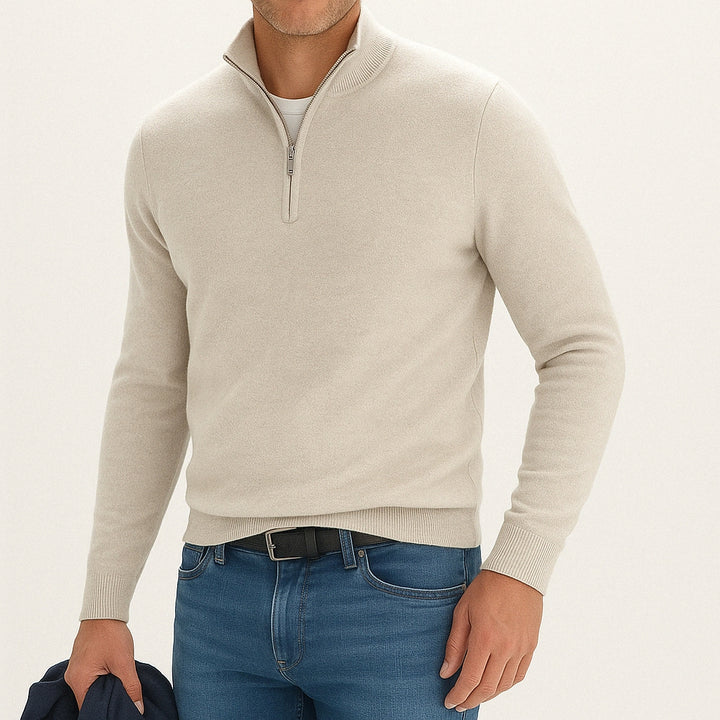 Sweter męski z krótkim zamkiem i domieszką kaszmiru