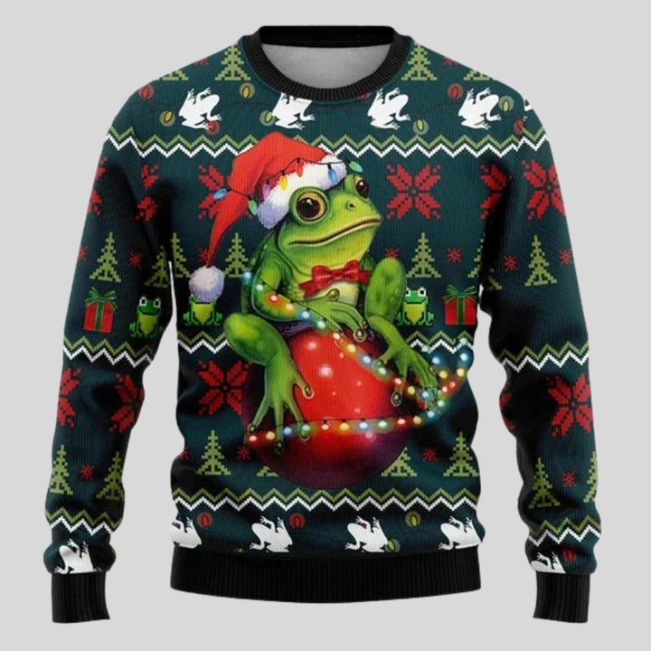 Sweter świąteczny męski z nadrukiem zwierzęcym i zimowym wzorem