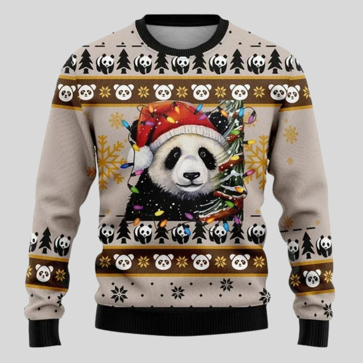 Sweter świąteczny męski z nadrukiem zwierzęcym i lampkami