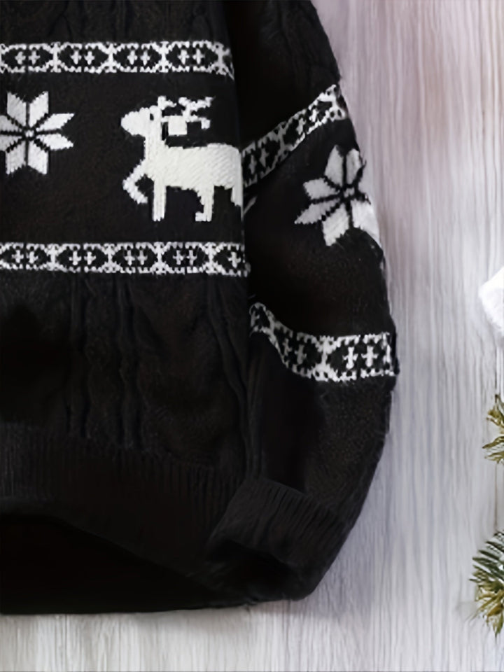 Sweter świąteczny męski z reniferami i warkoczowym splotem