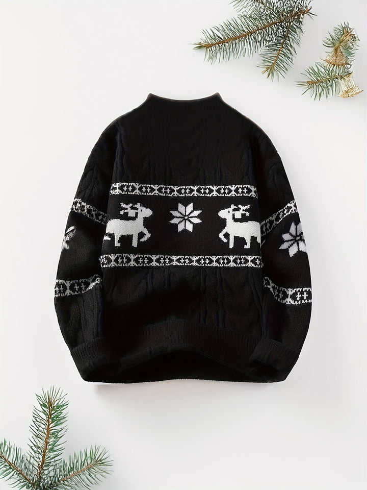 Sweter świąteczny męski z reniferami i warkoczowym splotem