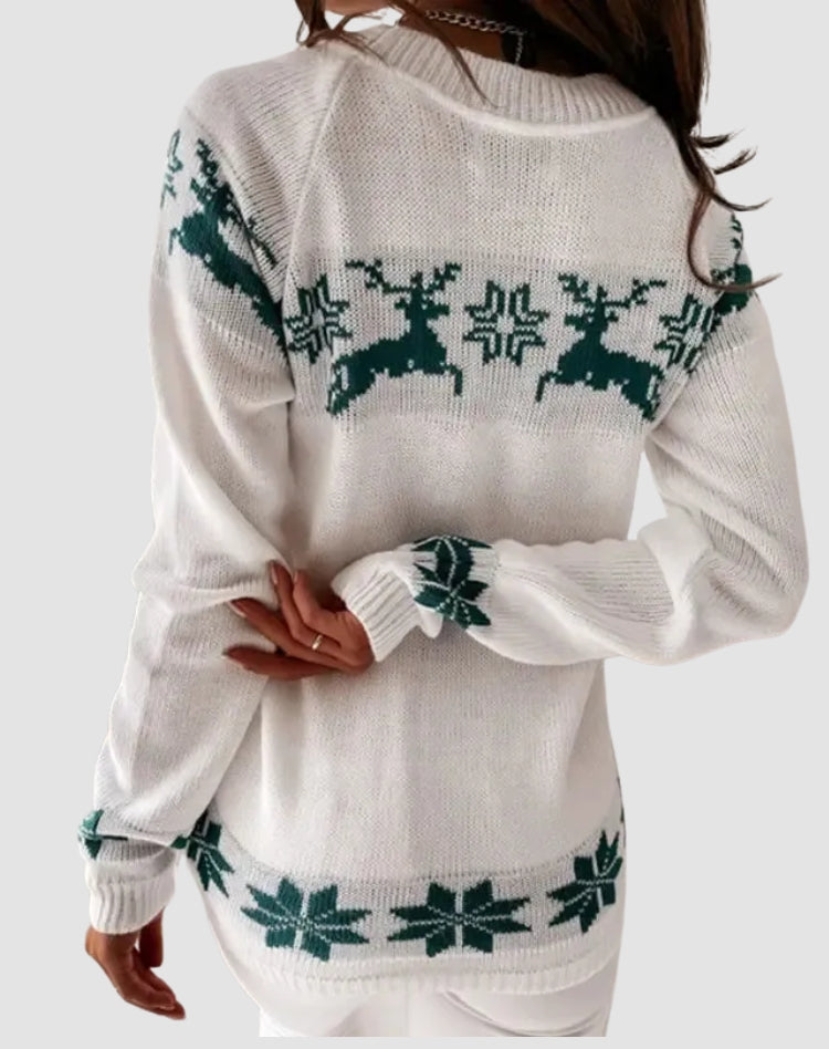 Świąteczny sweter damski z reniferami i śnieżynkami