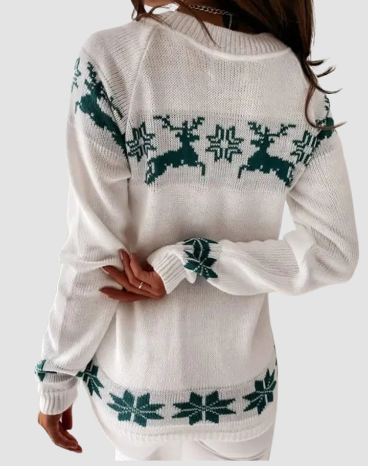 Świąteczny sweter damski z reniferami i śnieżynkami