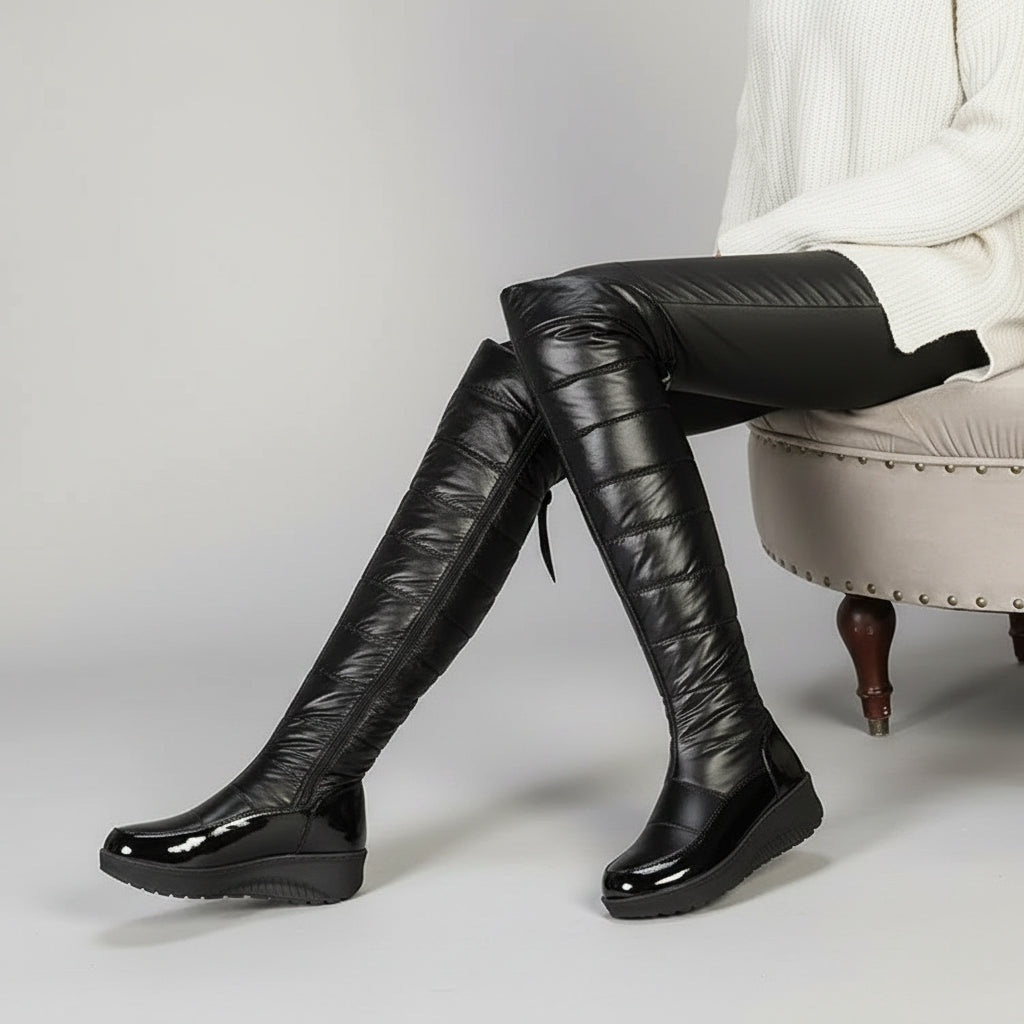 zwarte overknee winterlaarzen  met voering dames tiktok trend